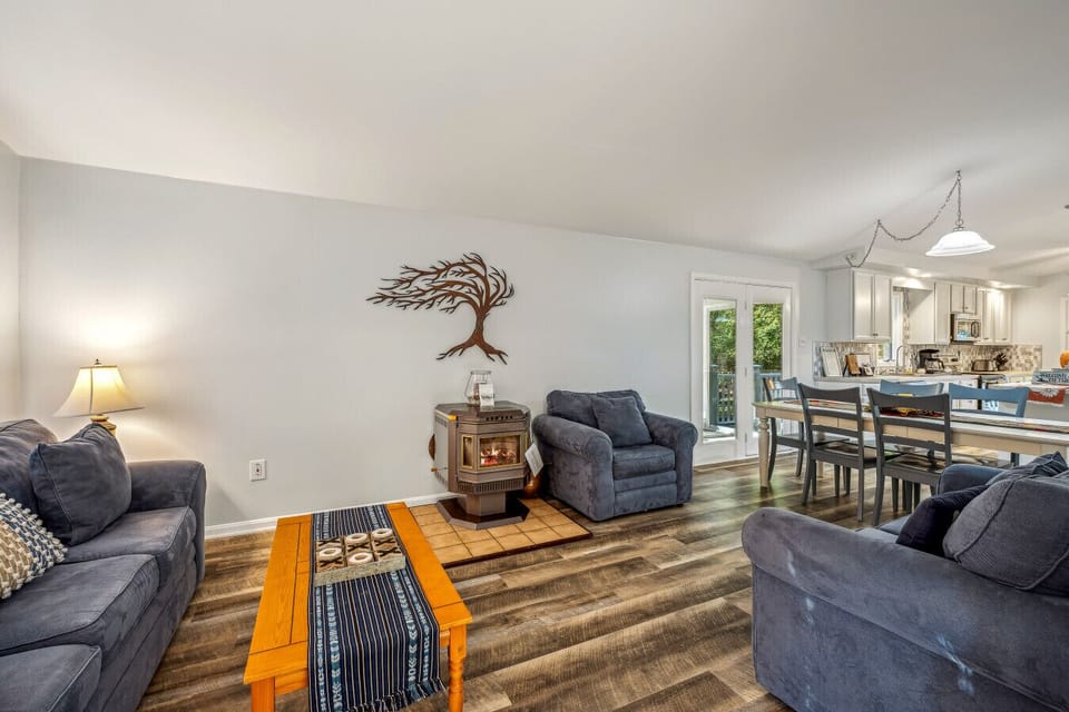 The wood stove is perfect for the colder seasons!