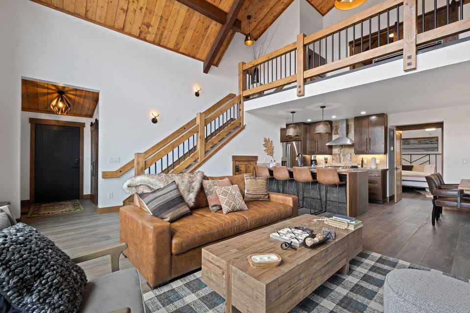 Living room looking up to the loft