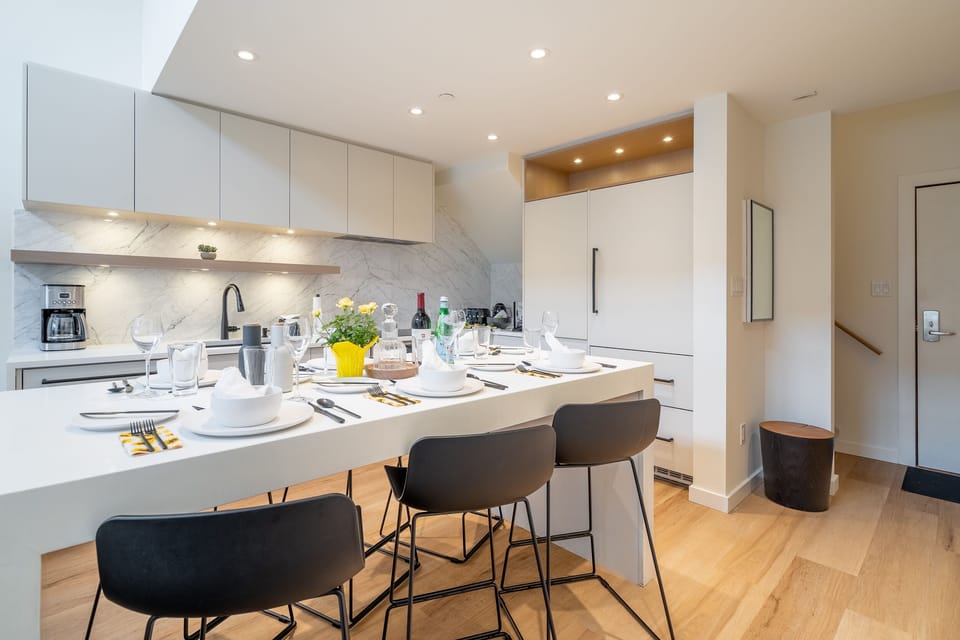 An elegant dining area is available that can accommodate up to six guests.