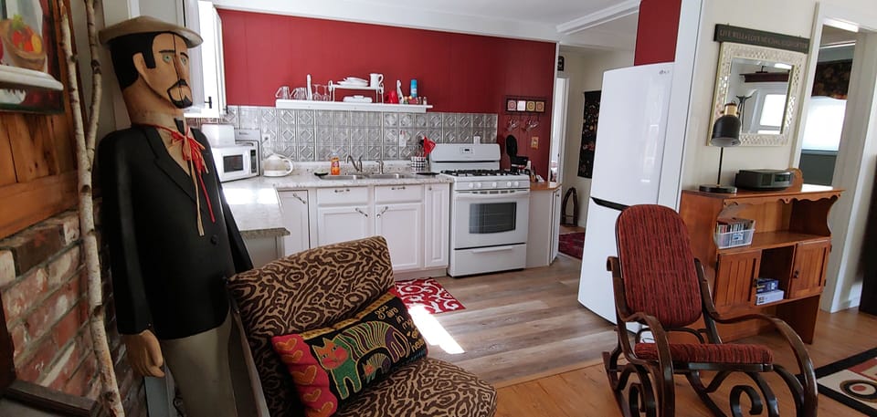 Looking into the kitchen from the living/dining area.