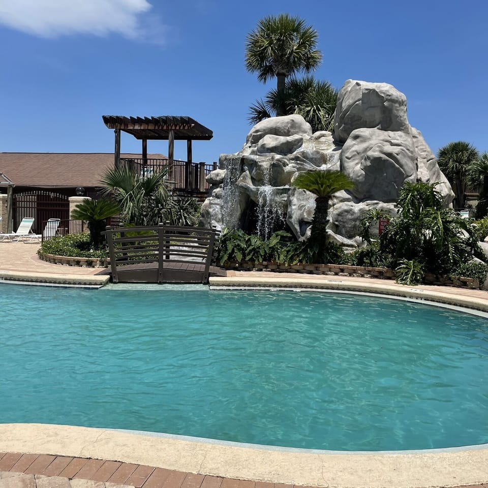 Two beautiful waterfall pools at the front of the property 
