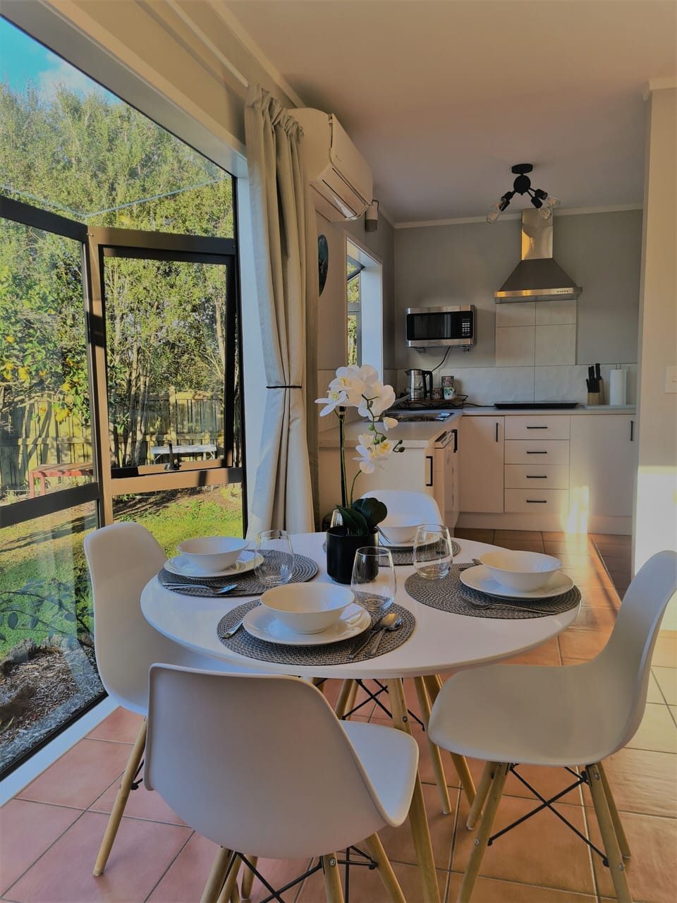 Open plan kitchen and dining. Seats for 6 to dine.