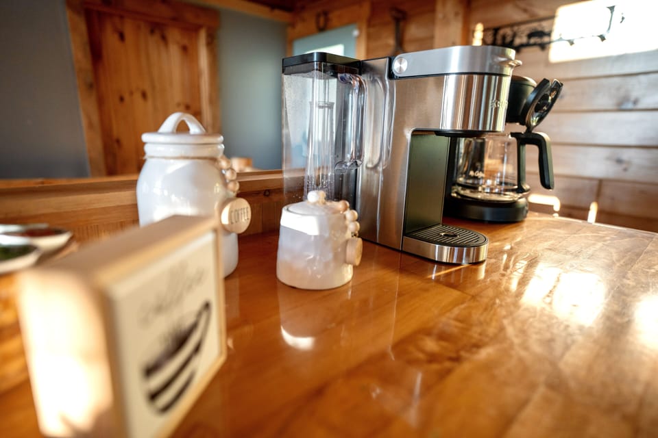 Keurig & pods, grounded coffee for coffee maker, variety of teas & sugar.