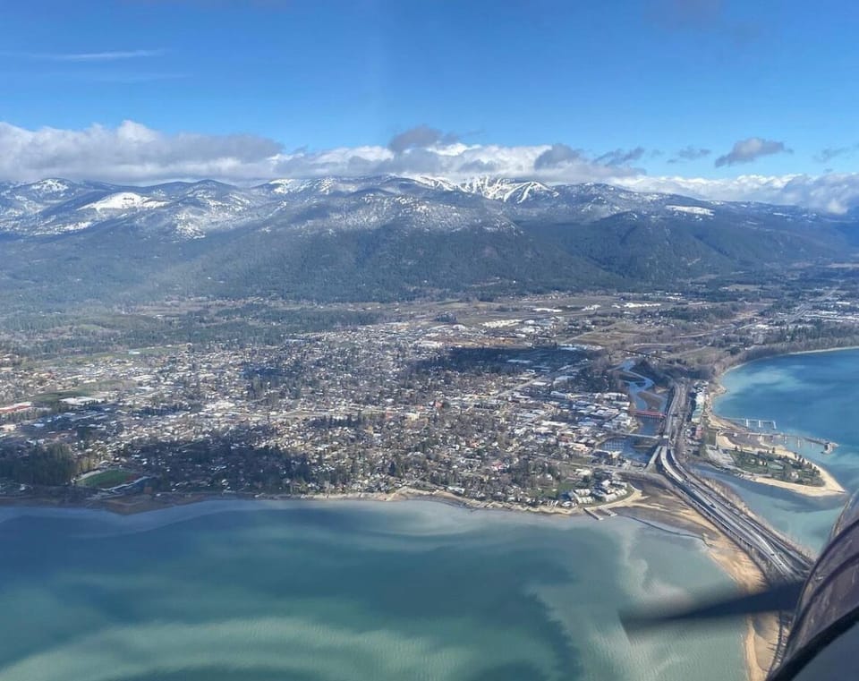 Aerial view of downtown Sandpoint. Condo del Sol is to the left of the bridge.