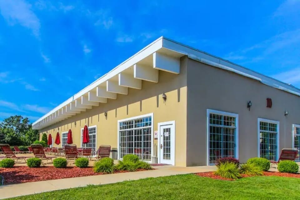 The indoor pool area has plenty of deck space outside to catch some rays!