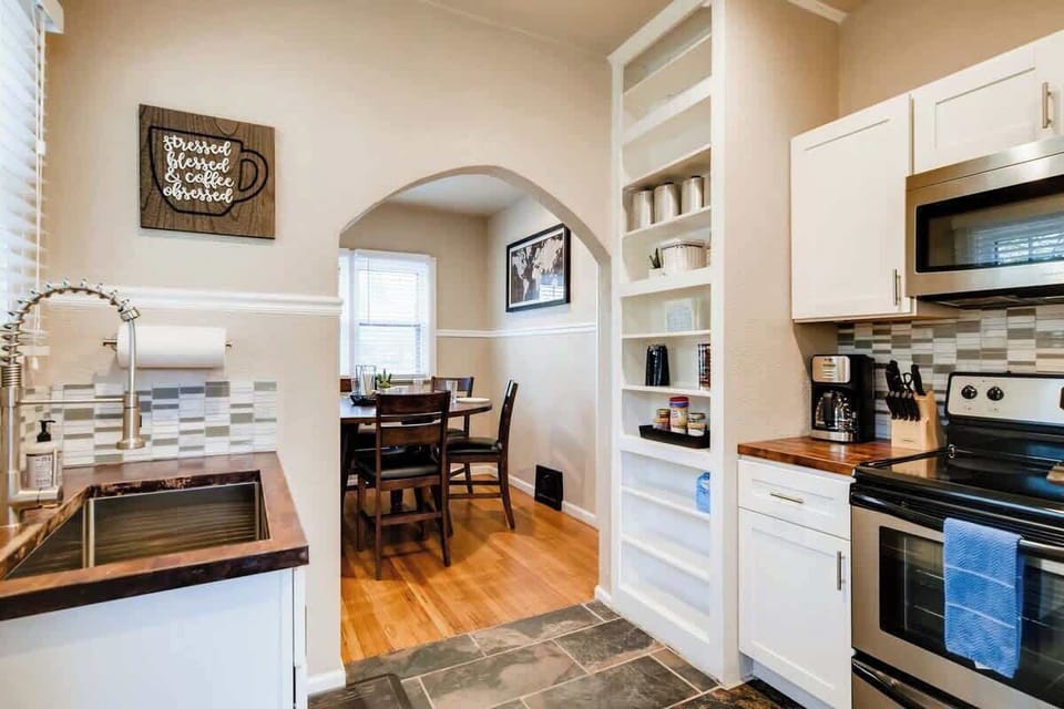 Feeling like staying in after exploring the area? Whip up a delicious dinner in the kitchen that is stocked with all the essentials.