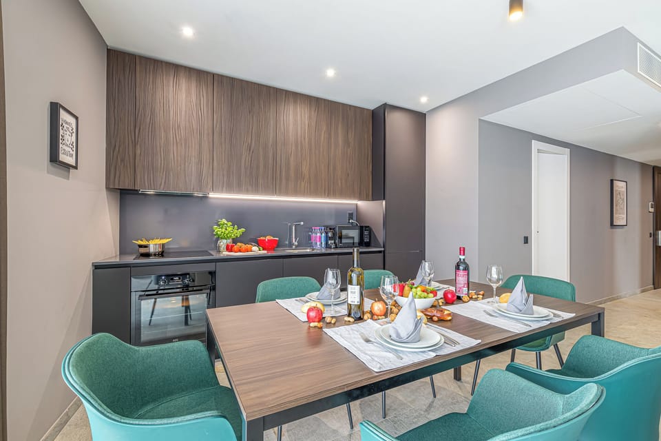 Dining table with kitchen in the living room
