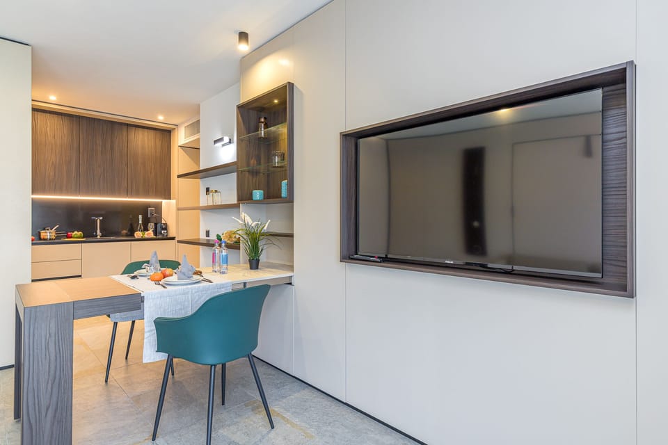 Dining table near TV