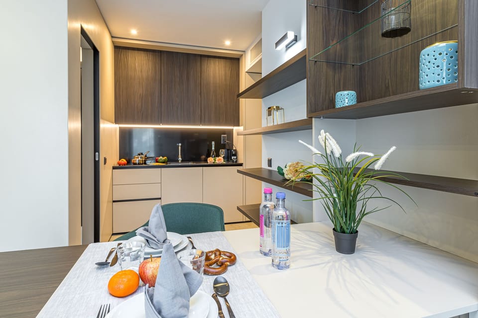 Dining table with kitchen in the living room