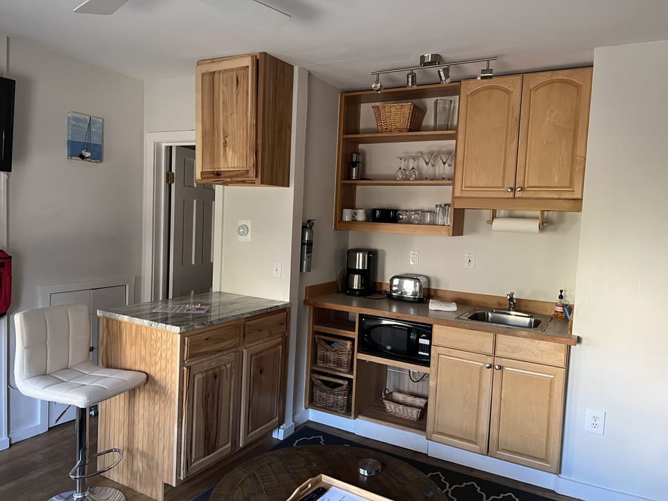 Full kitchen with most cooking accessories. 