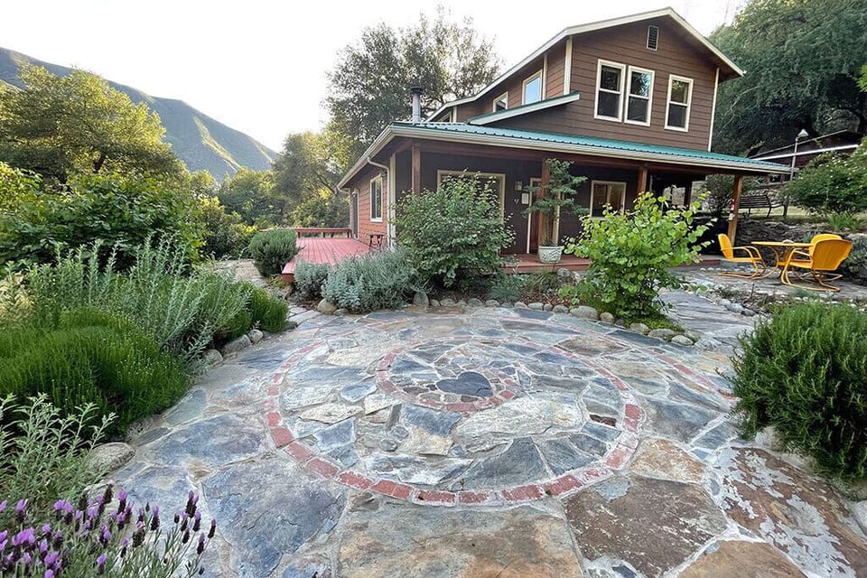 Dozens of heart shaped stones adorn this 2 bedroom, 2 bath home.