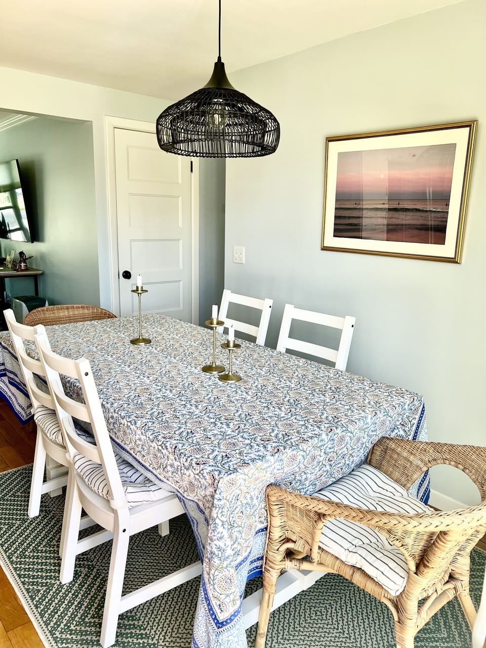 Indoor dining table in Narragansett beach summer rental