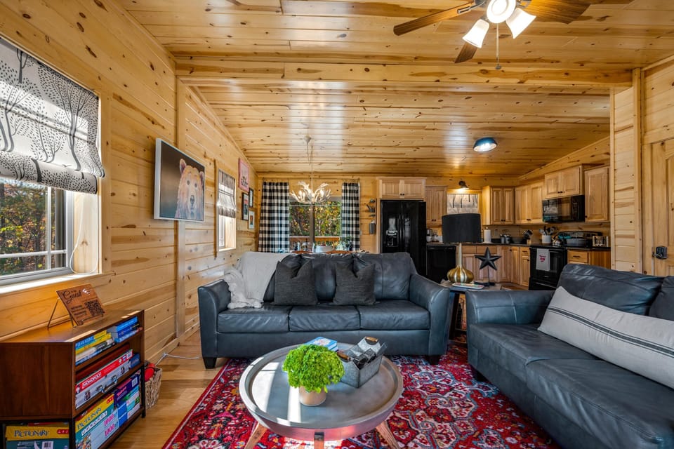 The kitchen, dining and living space create one big 'great' space. 