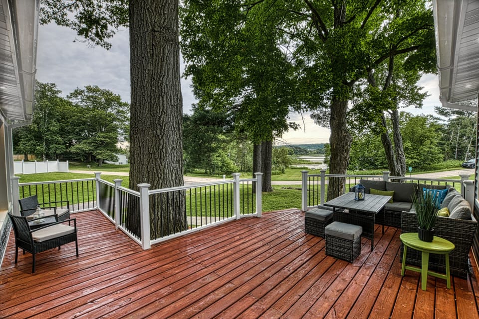 Large deck on the front of the house is the perfect spot to look at the lake!