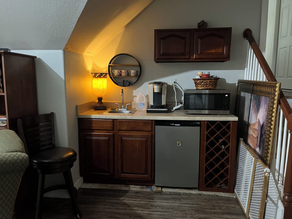 Kitchenette with microwave frig kuerig