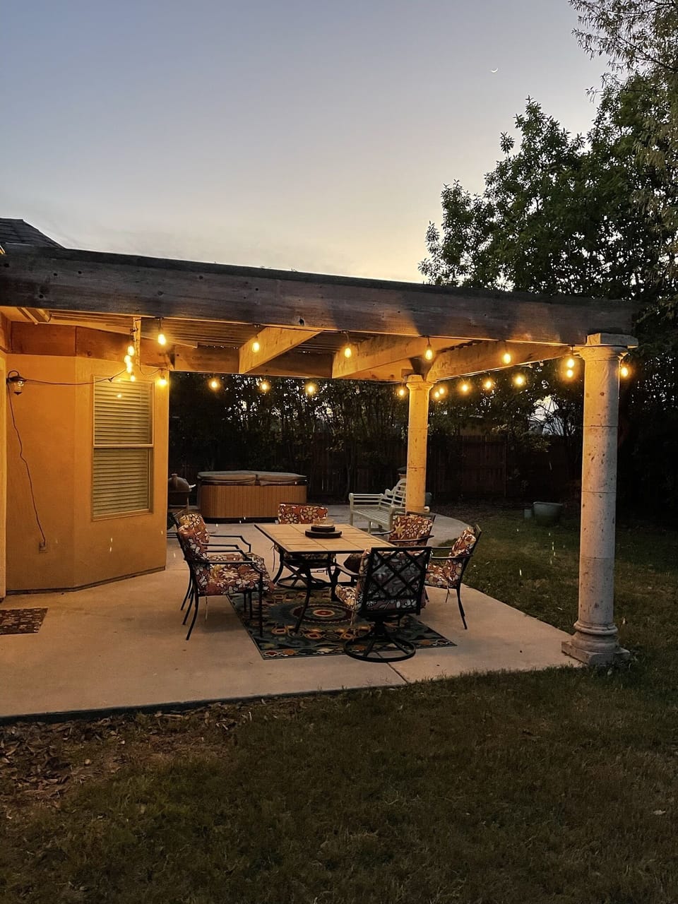 Outdoor area with party lights