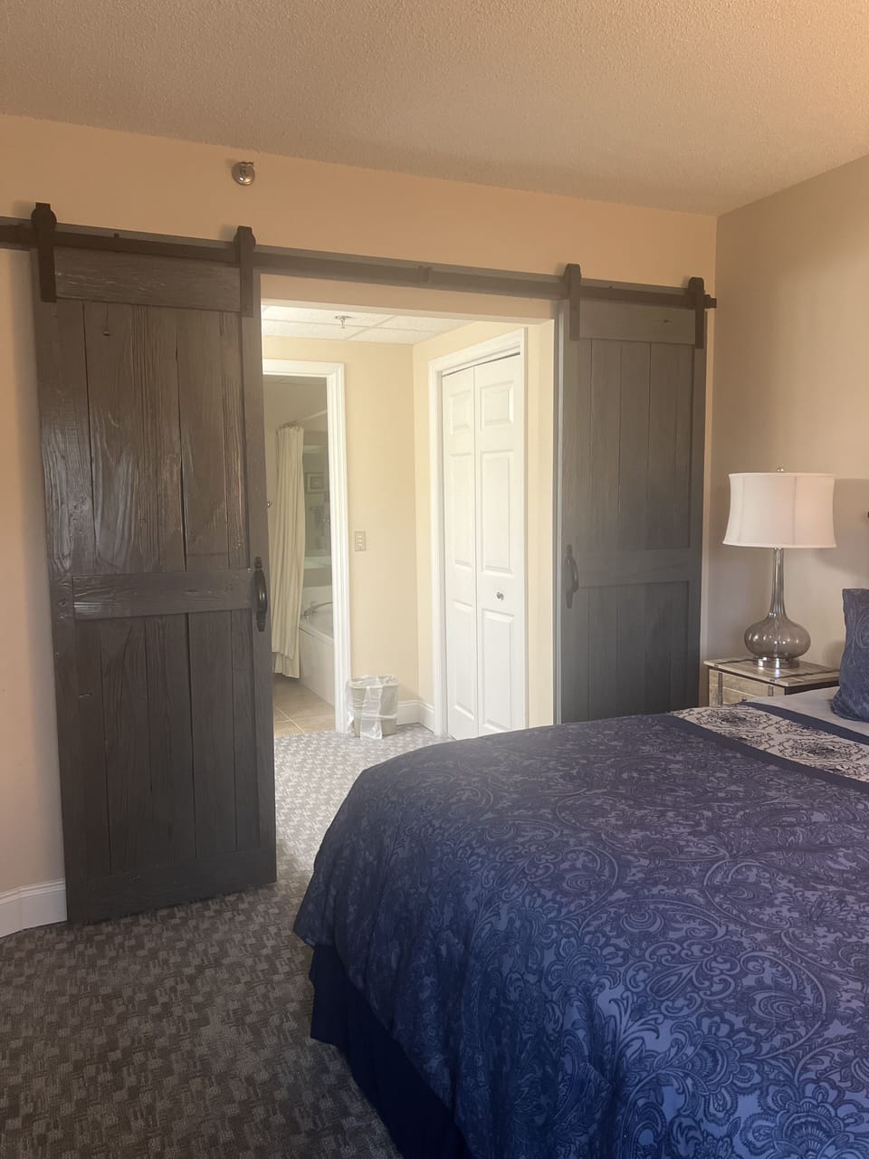 Indoors, Door, Lamp, Bed, Furniture