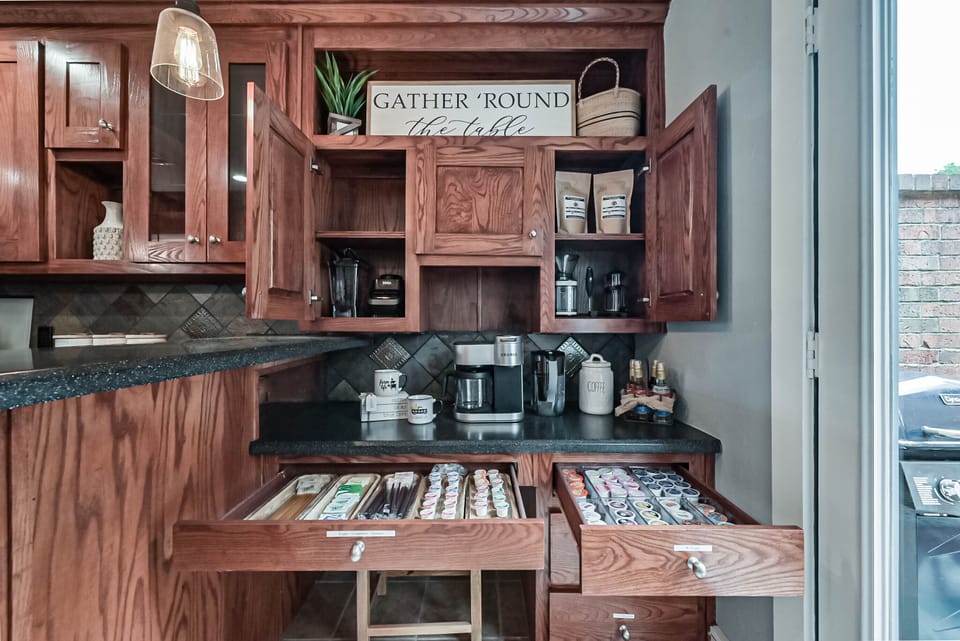A full coffee bar is included with your stay. Coffee, creamers and syrups.