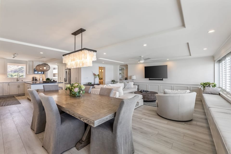 Here you can see the open floor plan with the kitchen, dining, and living area