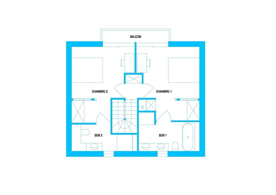 Upper floorplan - 2 bedrooms & 2 bathrooms