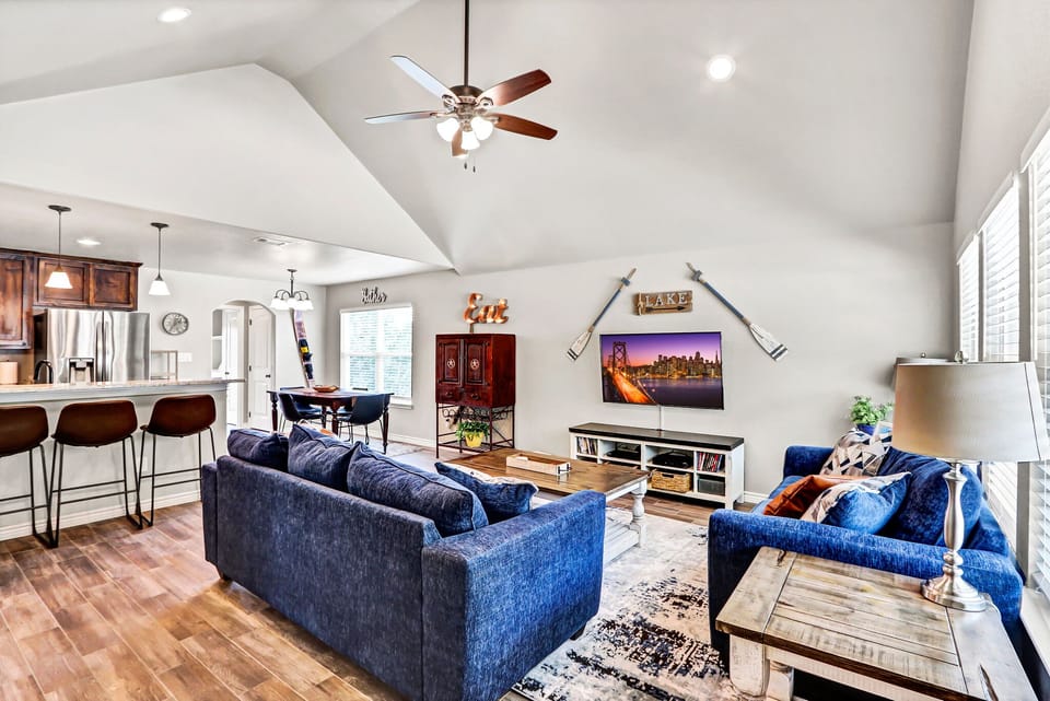 View of the living room as you walk from the hallway with the bedrooms.