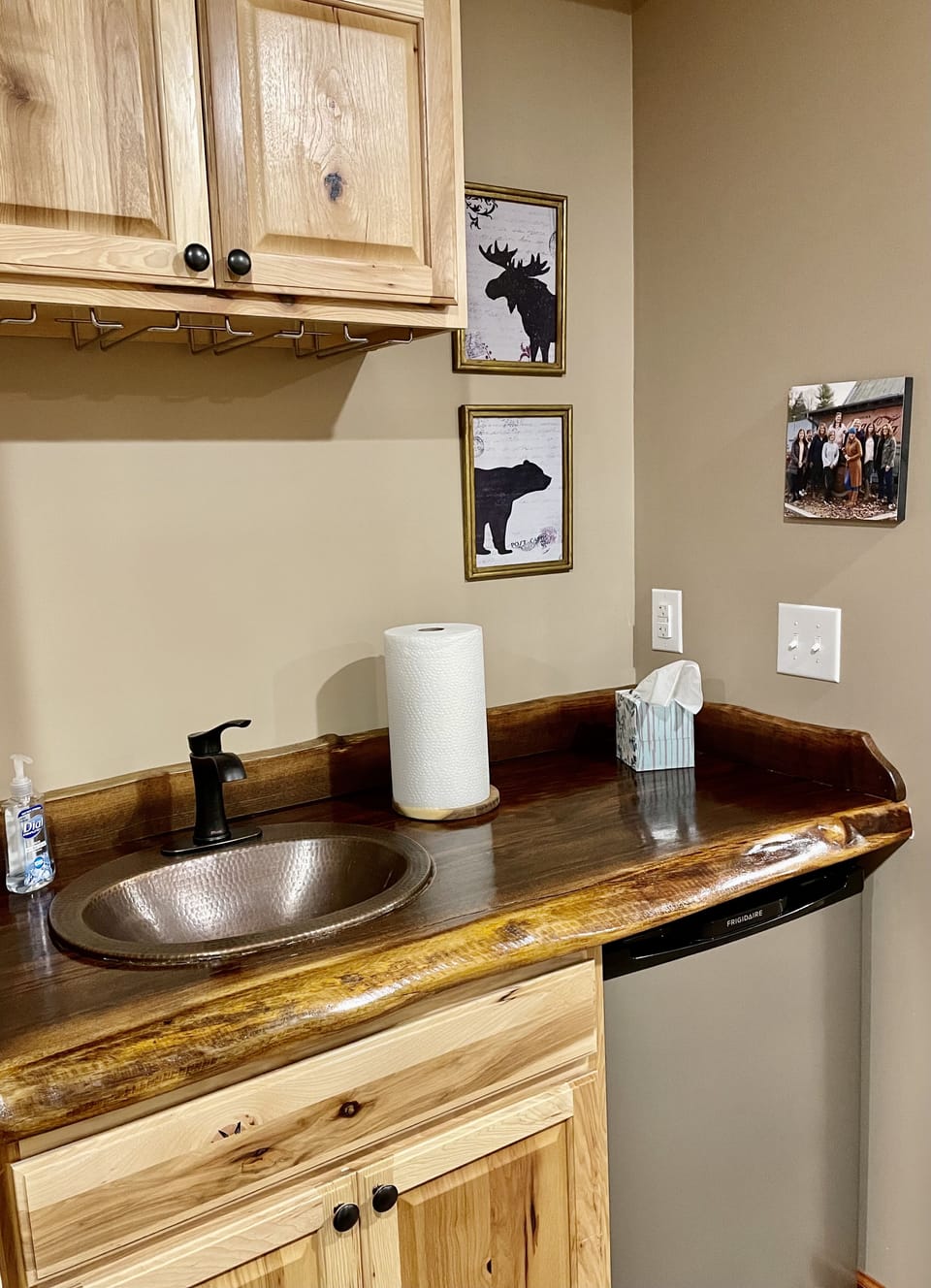 Wet bar/mini fridge on lower level