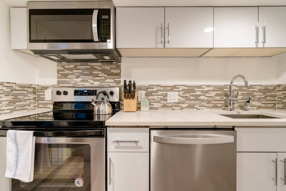 Fully stocked kitchen with everything you may need for a home cooked meal