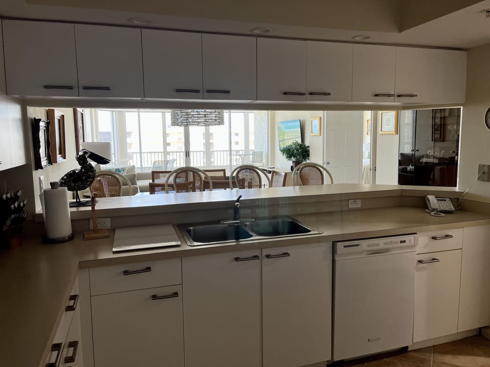 View of lanai from the well-stocked kitchen.