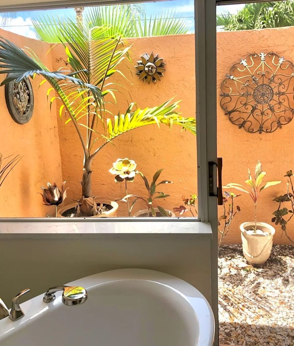 Master bath soaker tub  view of atrium
