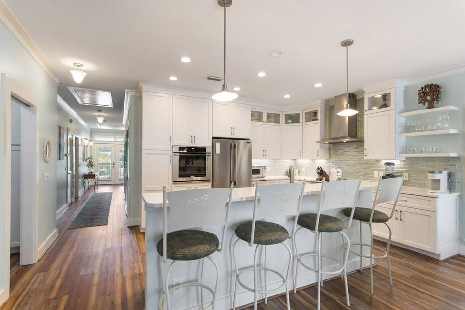 Sleek kitchen bar w/ stools, perfect for casual meals