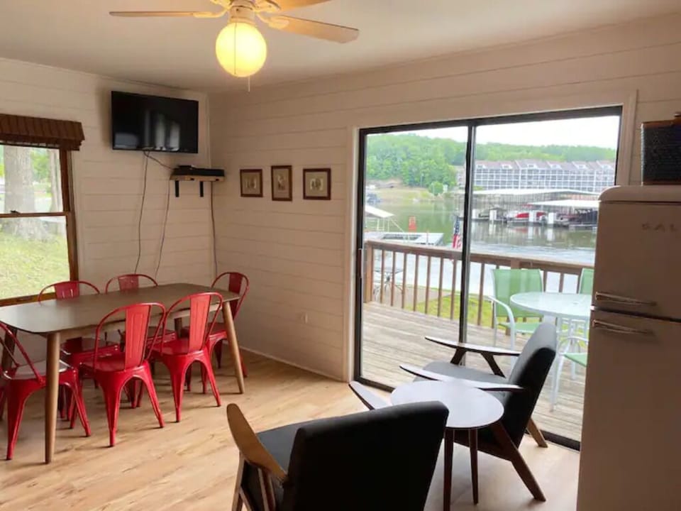 The dining table seats 6.