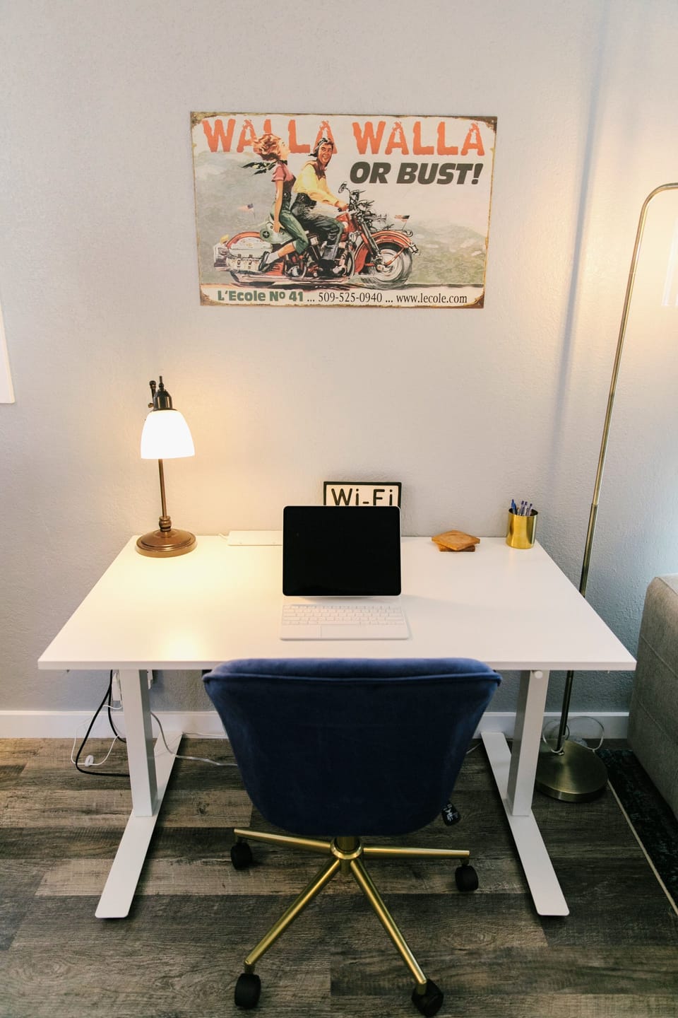 Work remotely from this comfortable sit/stand desk!