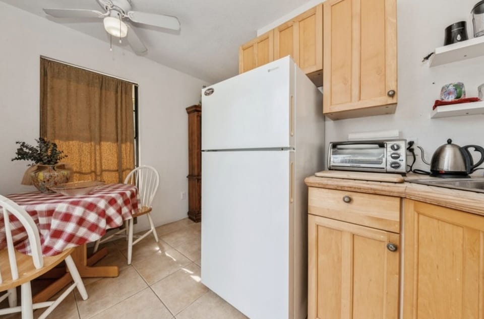 Dinette , you will see lots of fresh fruit,  snacks,  and coffee machine 