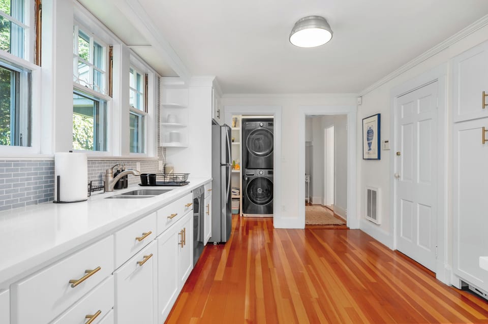 Kitchen and laundry room.