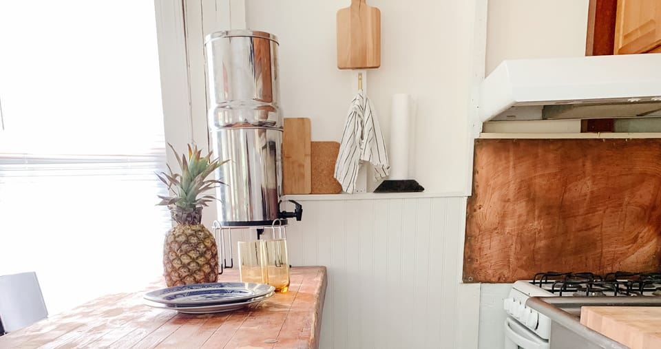 Berkey Water Filter, Nespresso Machine, Coffee pot…some of the amenities