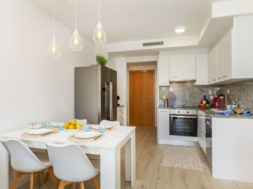 Interior Design, Furniture, Flooring, Wood, Floor, Kitchen, Ceiling, Room, Countertop, Home