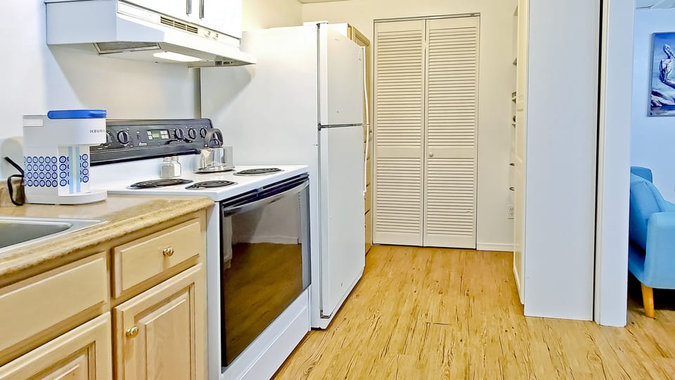 The kitchen also features access to a spacious walk-in closet.