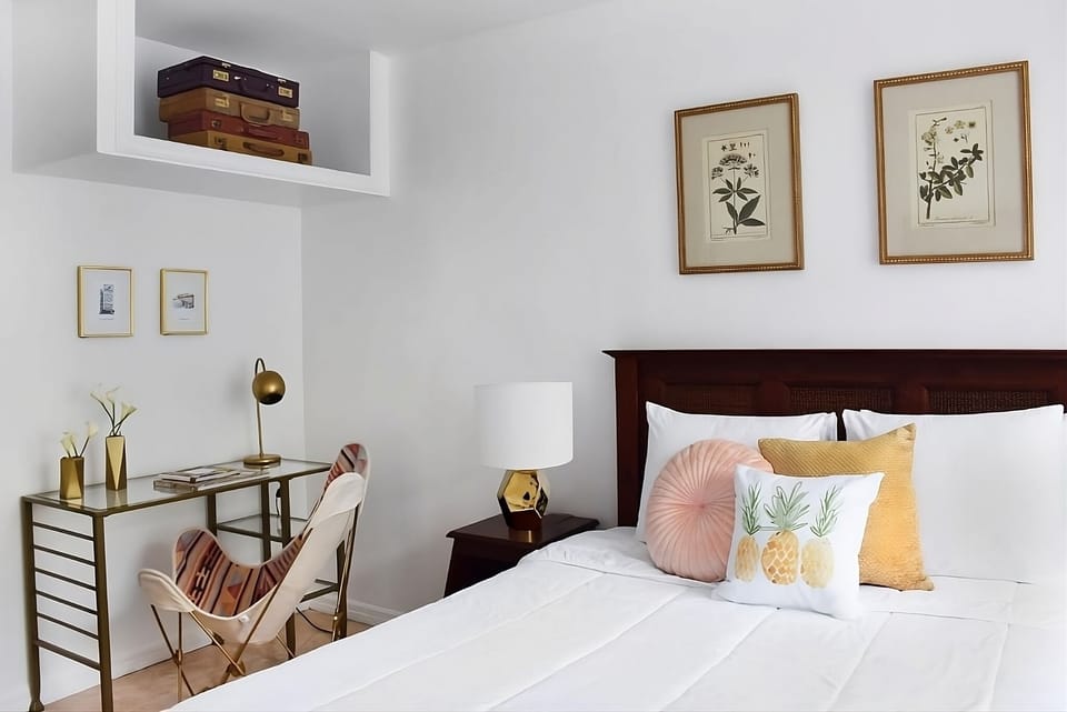 Catch up on emails at the chic desk in peaceful quiet.