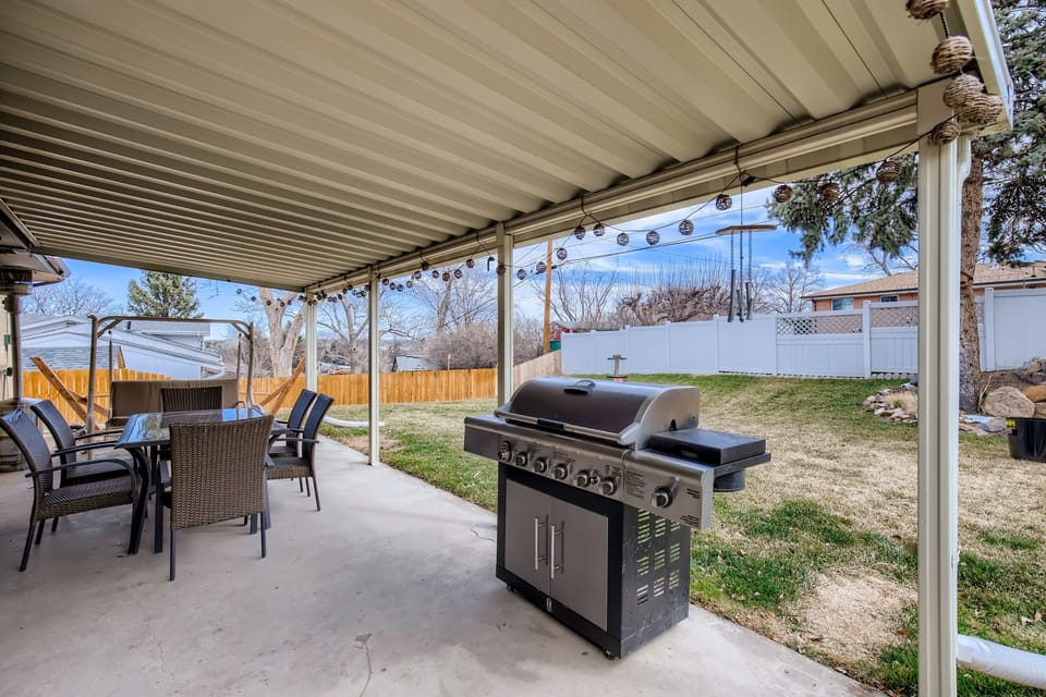 backyard patio furniture and BBQ gas grill. 