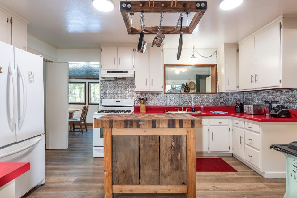 View of butcher block island in kitchen!