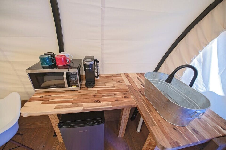 Equiped with mini-fridge, microwave, sink, and keurig coffee machine. (complimentary coffee provided)