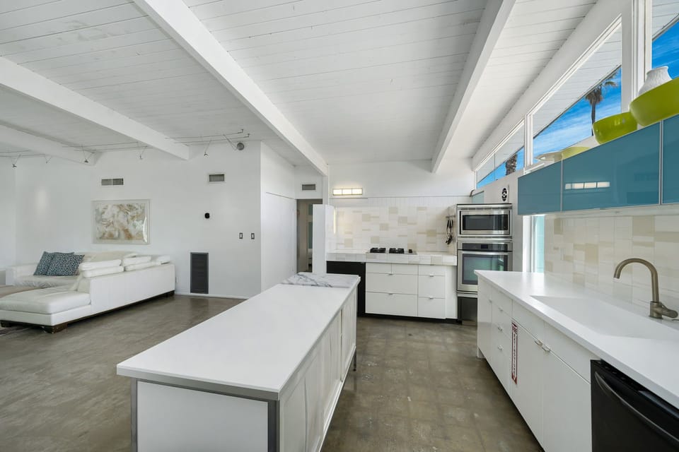 kitchen island, into living room