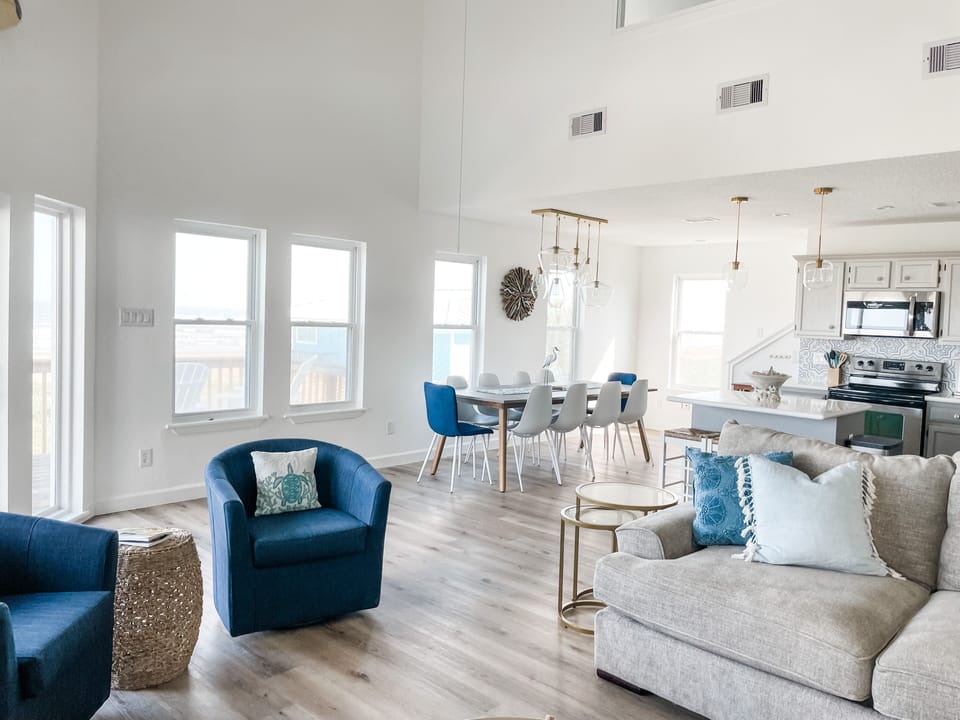 Admire the ocean from the many windows in this open-concept gathering area.