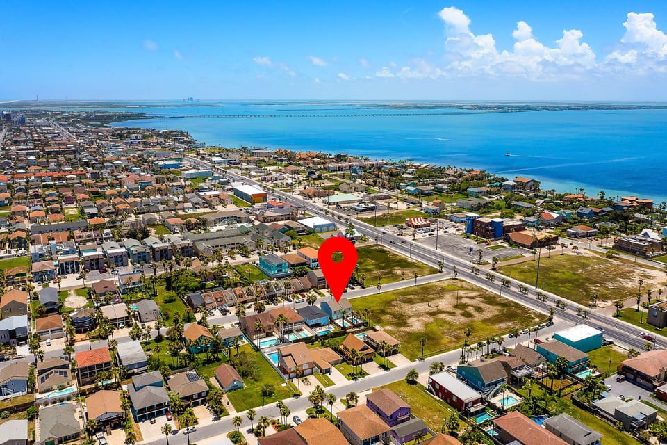Aerial View of 110A E. Mesquite with the bay!