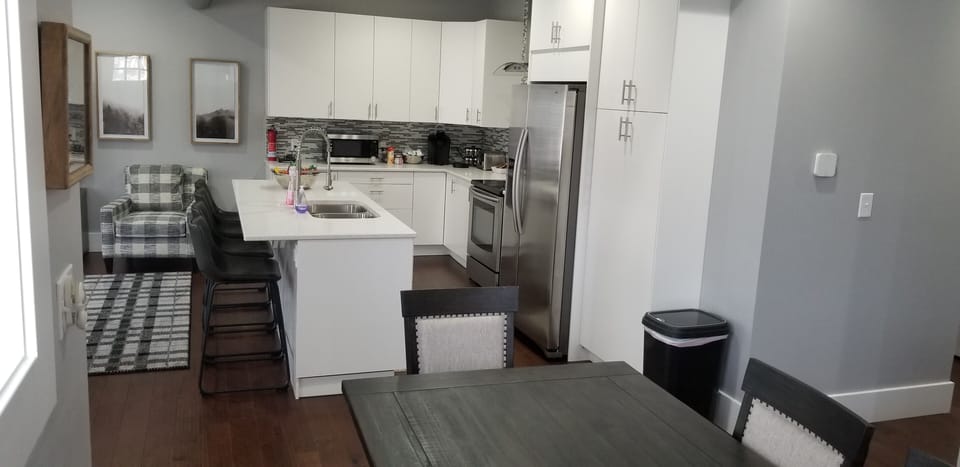 View of kitchen from dining area.