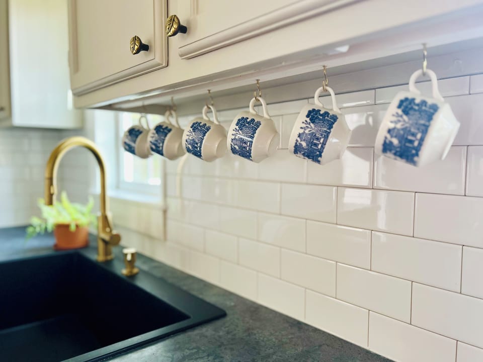 Take a sip from delicate blue & white porcelain cups to start your morning 