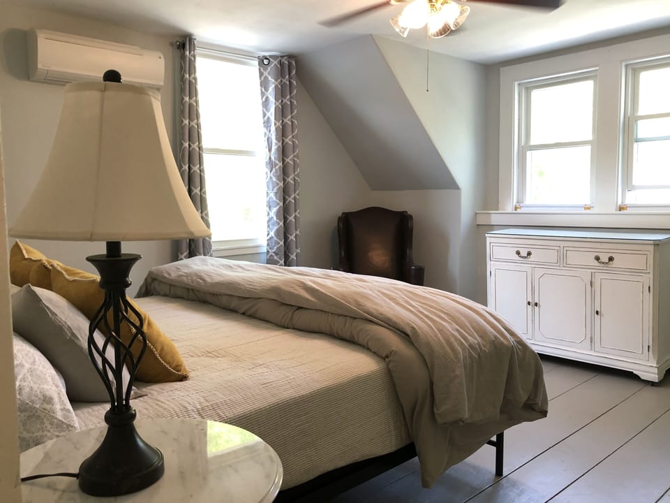 This room has a king size bed, walk in closet, ceiling fan and mini-split A/C.  