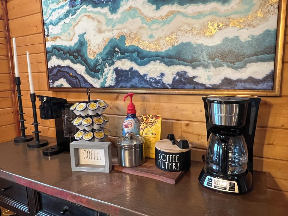 Coffee  Station with Keurig and Regular coffee pot.