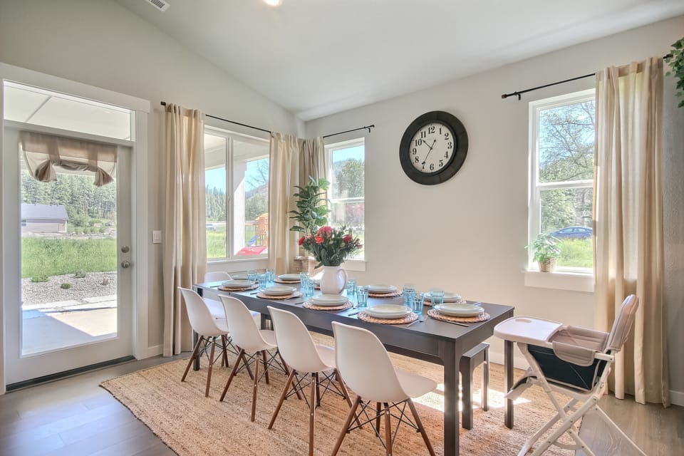 Step back inside from the private patio and into the dining room.
