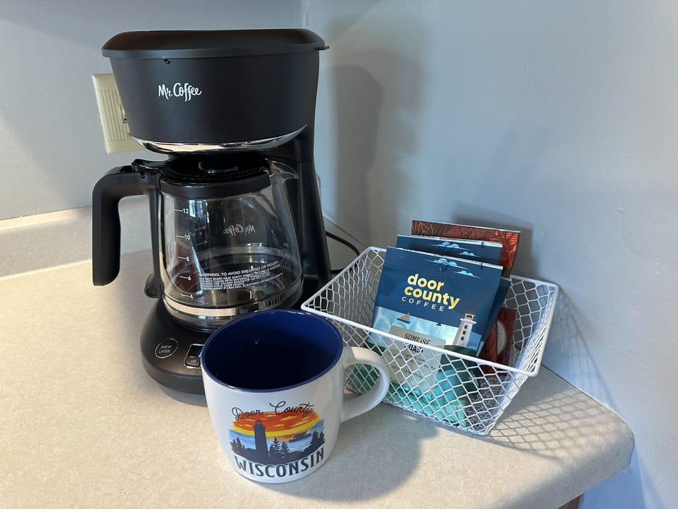 We provide three packets of Door County brand coffee per stay. 